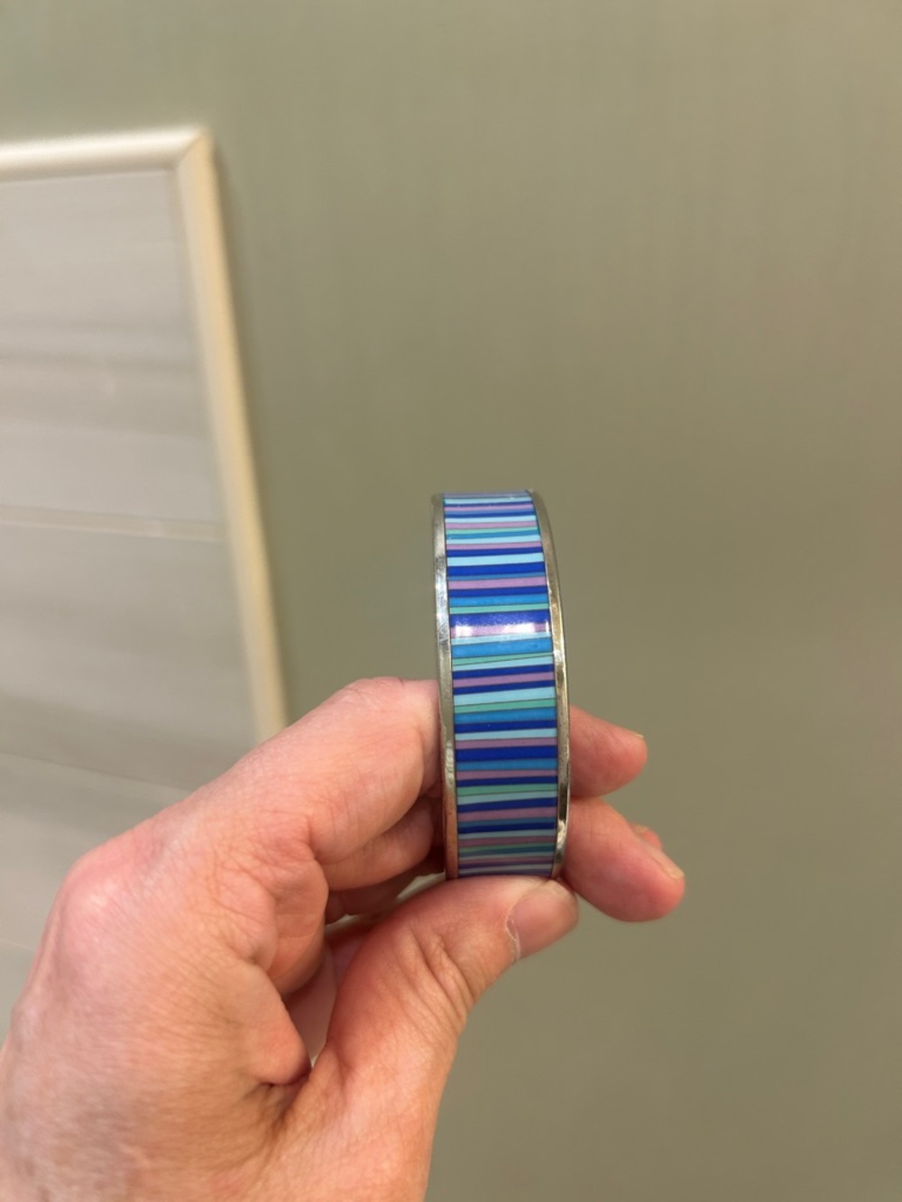 Hermes Blue and Teal Striped Enamel Bangle